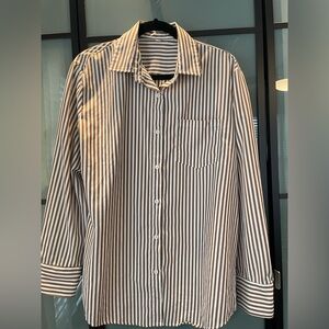 Classic Brown Striped Women's Button Down Shirt